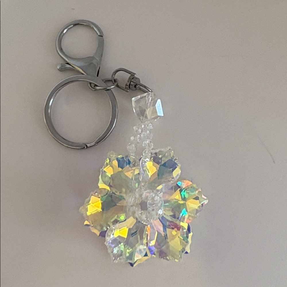Crystal AB Flower Charm Keychain